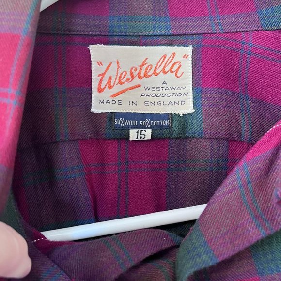 Men's Westella Button-Down Plaid Shirt, Size 15 (Small) - Picture 2 of 3